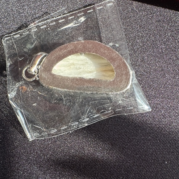 Cream Stone Pendant with Silver Accents - Picture 4 of 4